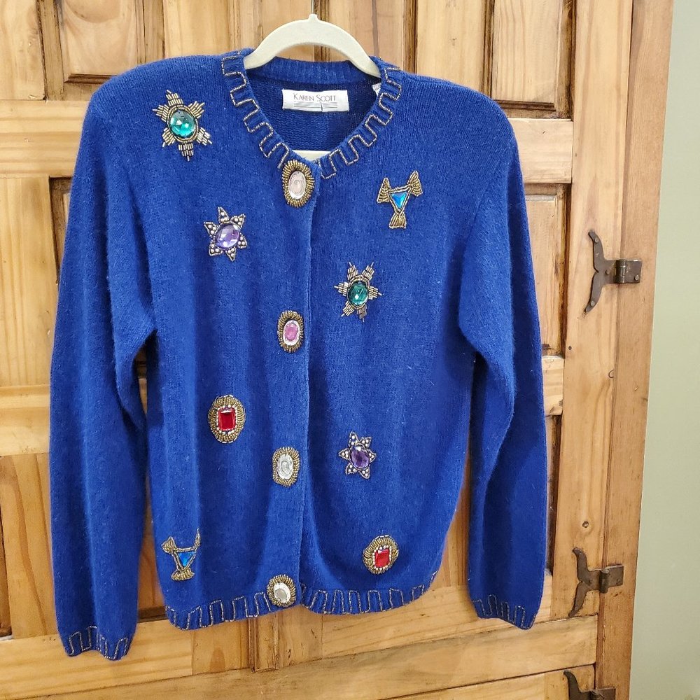 Silk/Angora Karen Scott Holiday Christmas Sweater Gems Beading Small